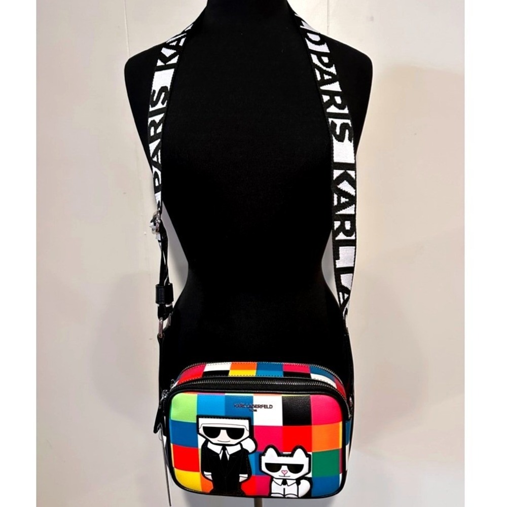 Karl Lagerfeld Paris Crossbody Bag Colorblock Graphic Print New With Tags